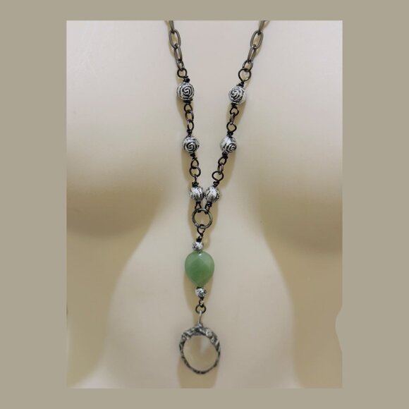 Magnifying Glass Pendant Caged in Silver-Blend Metalwork & Hand-Wrapped Necklace - Picture 5 of 9